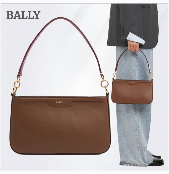 【Bally】レザーショルダーバッグ、ブラウン、シンプル