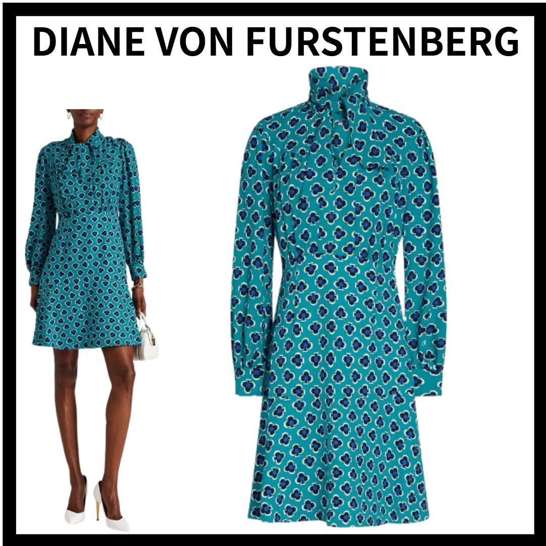 DIANE VON FURSTENBERG リボンタイ クレープ ミニワンピース