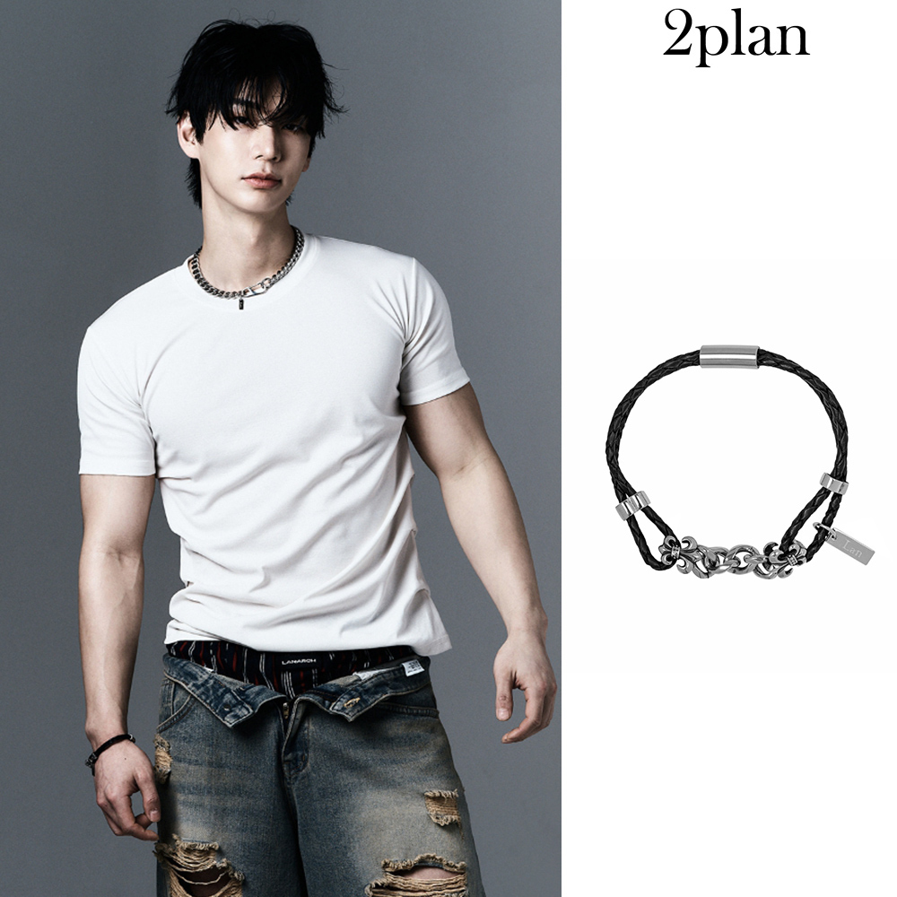【2plan】25SS★ [LAN ARCHIVE] Black Leather Cross Bracelet