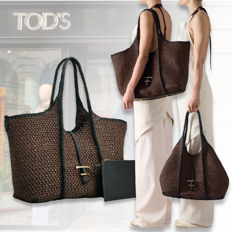 【直営店保証付き】TOD'S T タイムレス ラージ ラフィア バッグ