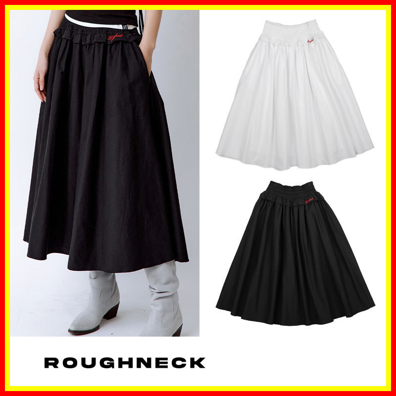 [ROUGHNECK]  Shirred Waist Band Midi Skirt /追跡付