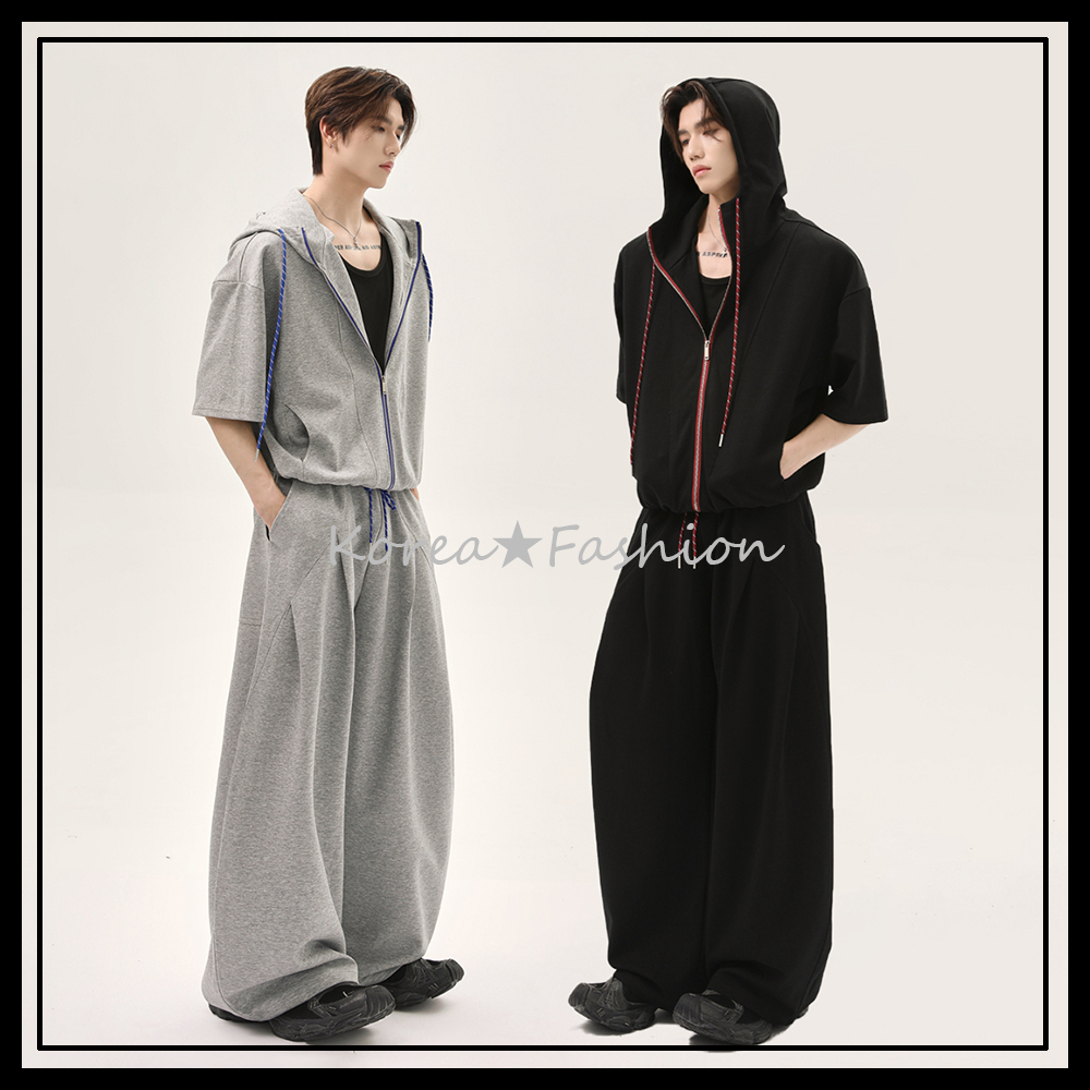 TURNTIDEセット 半袖パーカー スウェットパンツ カジュアル 夏服