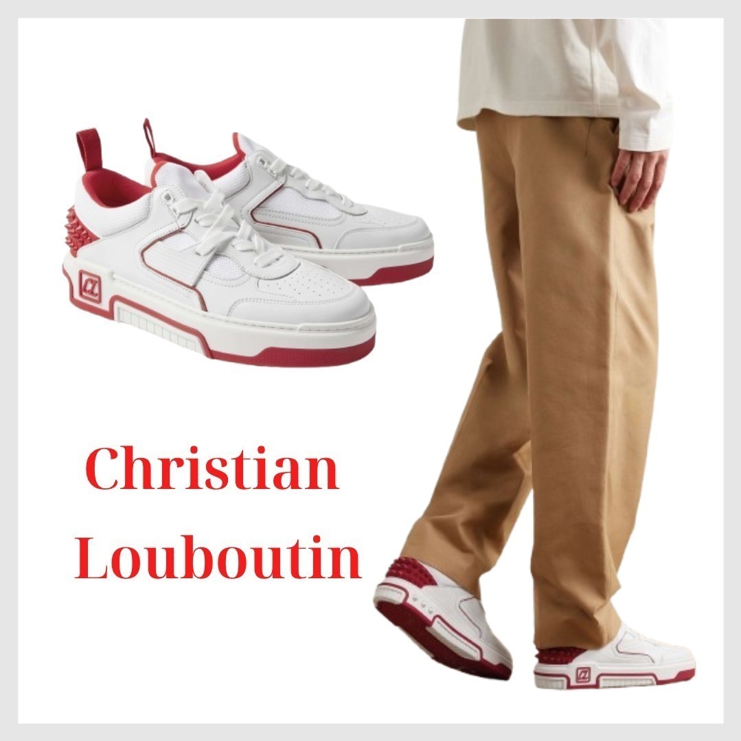 Christian Louboutin スパイクレザー メッシュスニーカー ロゴ