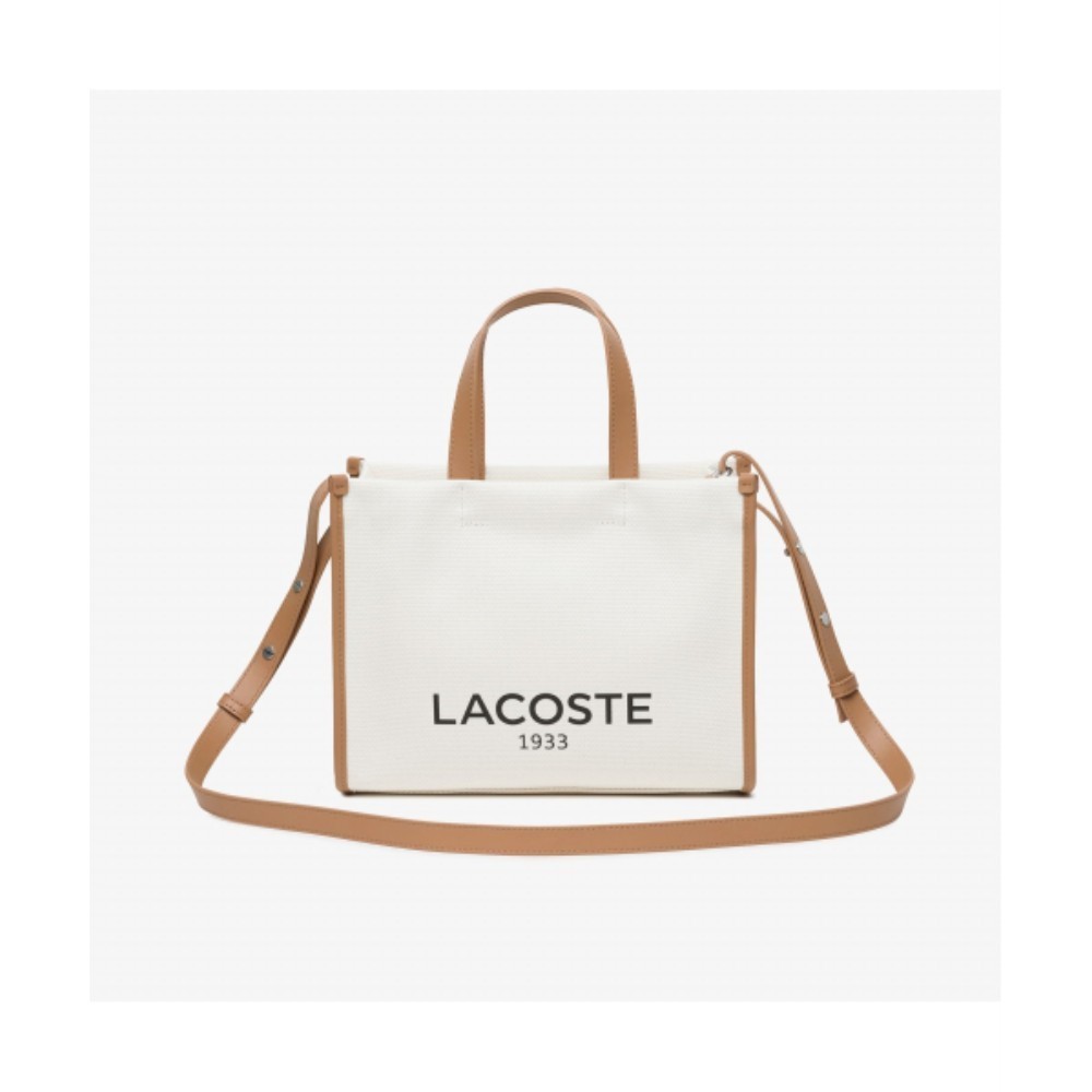 ★LACOSTE★ Women's Heritage Canvas Tote Crossbody Bag Natur