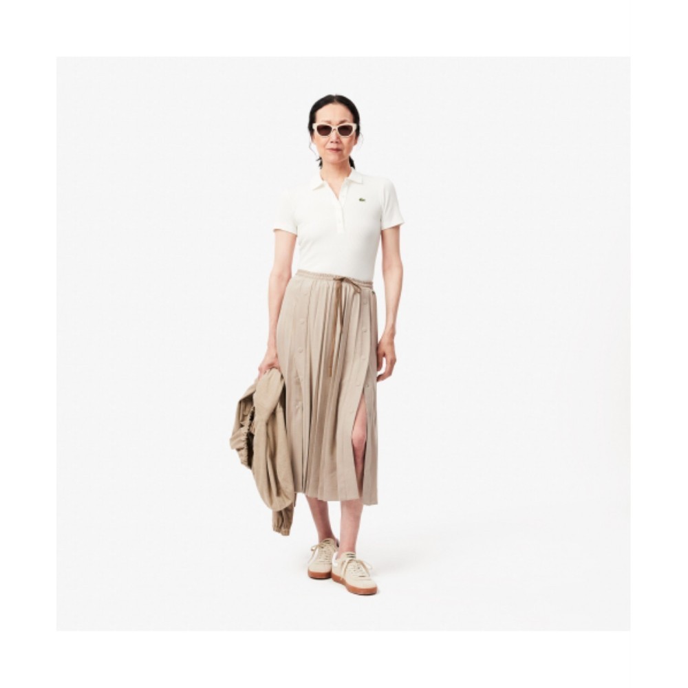 ★LACOSTE★ Women's flannel long pleated skirt beige JF4187-