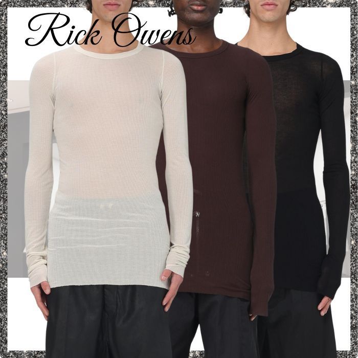 【RICK OWENS】リブ ロング Tシャツ ホワイト ブラウン ブラック