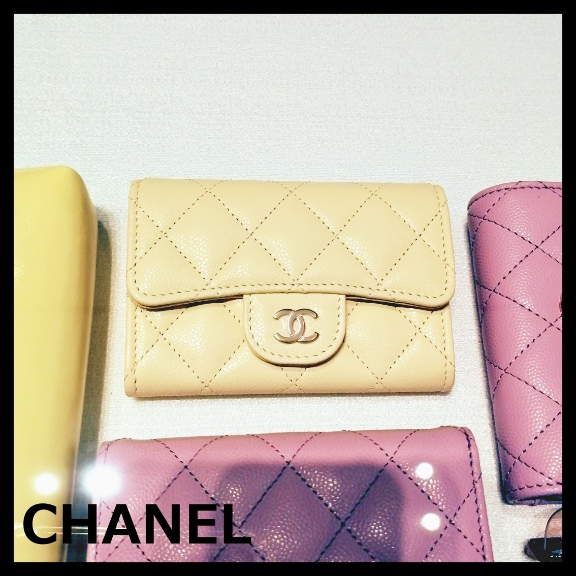 CHANEL シャネル カードケース ジップ カーフ イエロー