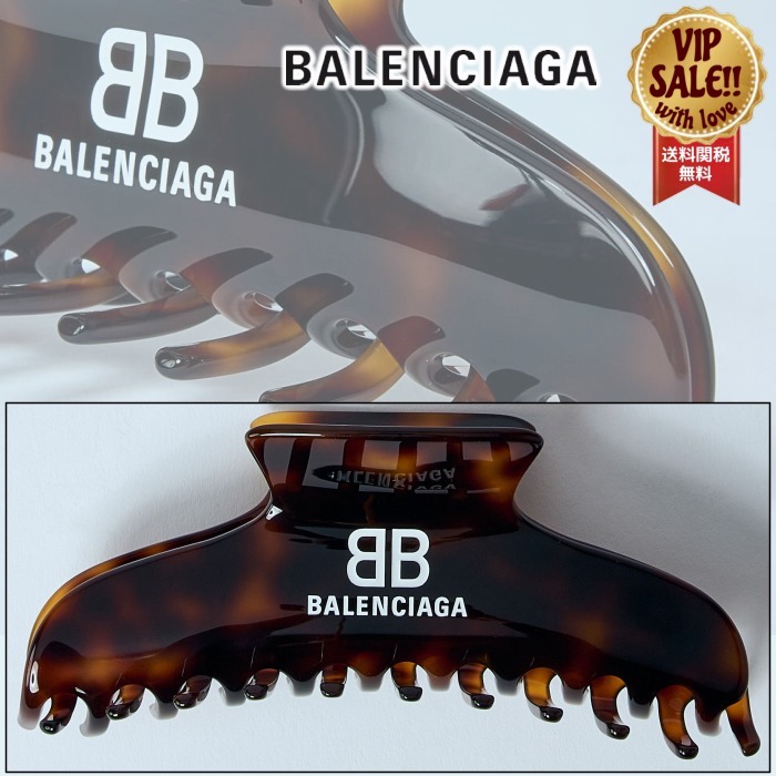【BALENCIAGA】 ロゴプリント ホリーヘアクリップ ブラウン