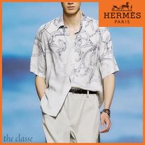 【高級感♪】HERMES ストレートカットシャツ シルク