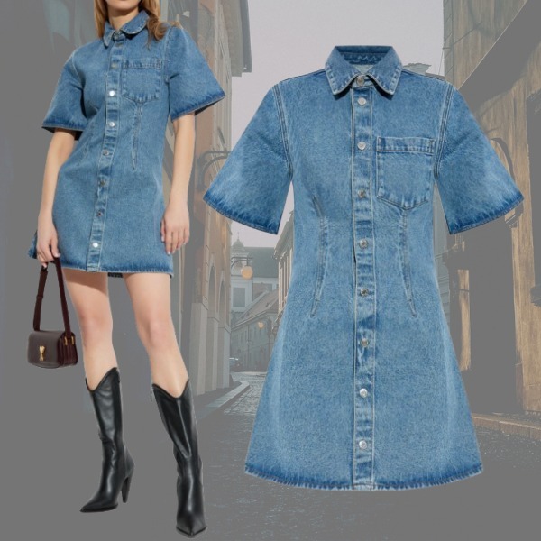【AMI PARIS】コットン ショートスリーブ シャツドレス