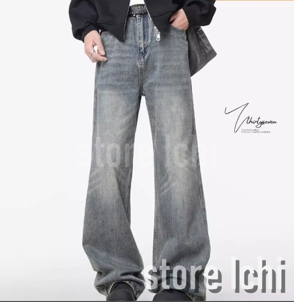 メンズ デニムパンツ ウォッシュデニム 色落ち加工 大きめ a1053