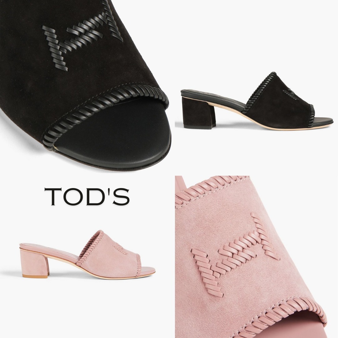 関税込 TOD'S レザー T スエード ミュール サンダル