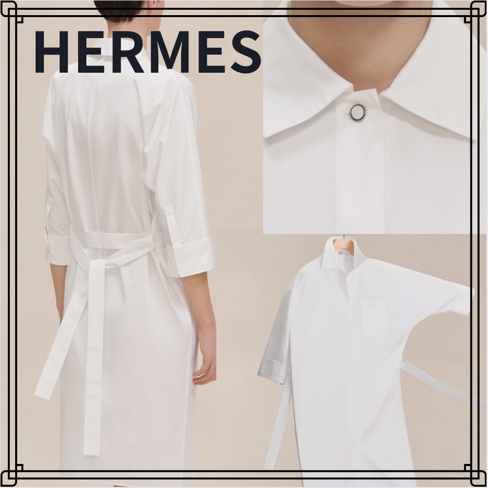25SS シンプル 上品【HERMES】シャツ ドレス ウエストマーク