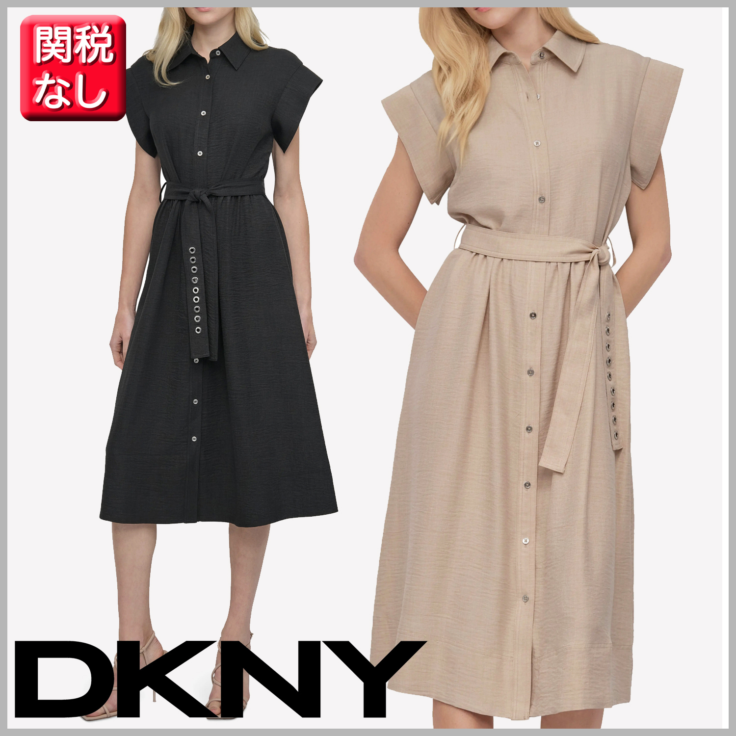 【DKNY】オケージョンこなれ感大人ミディ丈シャツワンピース