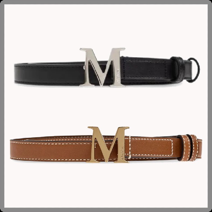 関税負担なし◆Max Mara◆カーフレザーベルト Mロゴ バックル