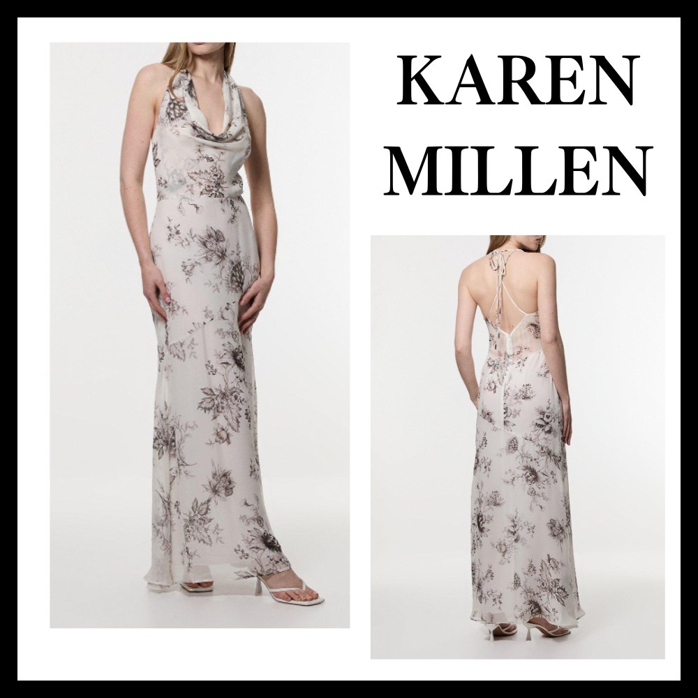 ◆KAREN MILLEN◆ スケッチフローラル ホルターネックドレス