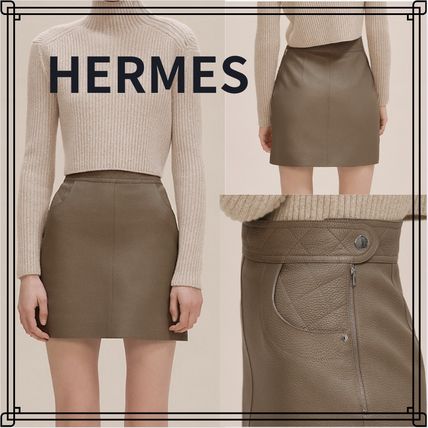 HERMES】エルメス『プリーツ切替 レザースカート size34