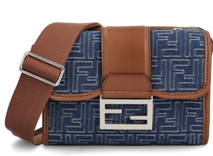 FENDI ♪ ダブルバゲット デニム調FFジャカード＆レザーバッグ