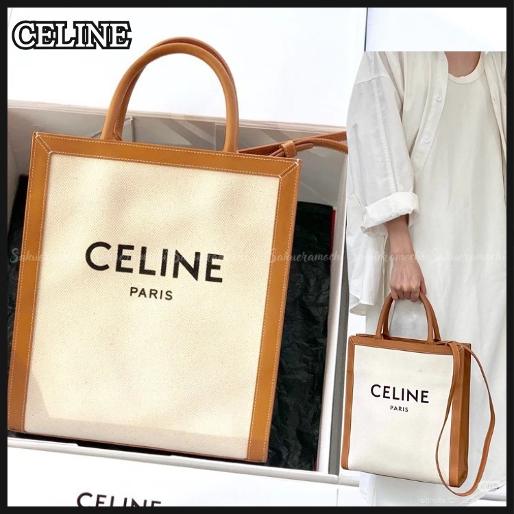 【CELINE】lady's トートバッグ キャンバス ロゴ whiteカラー