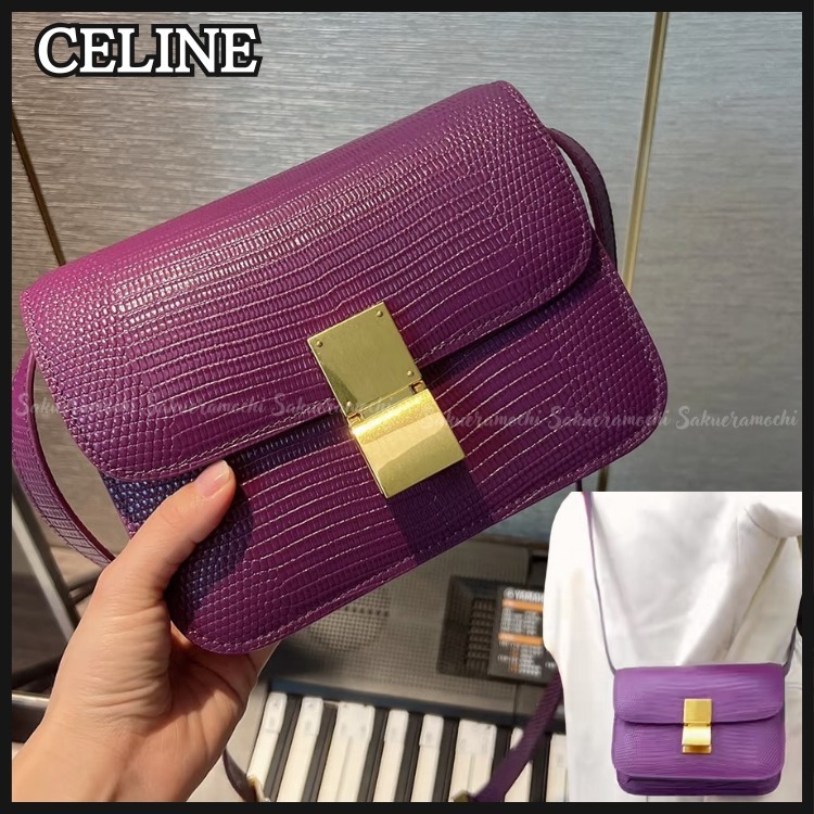 【CELINE】lady's ショルダーbag レザーリザーズ ボルドーカラー