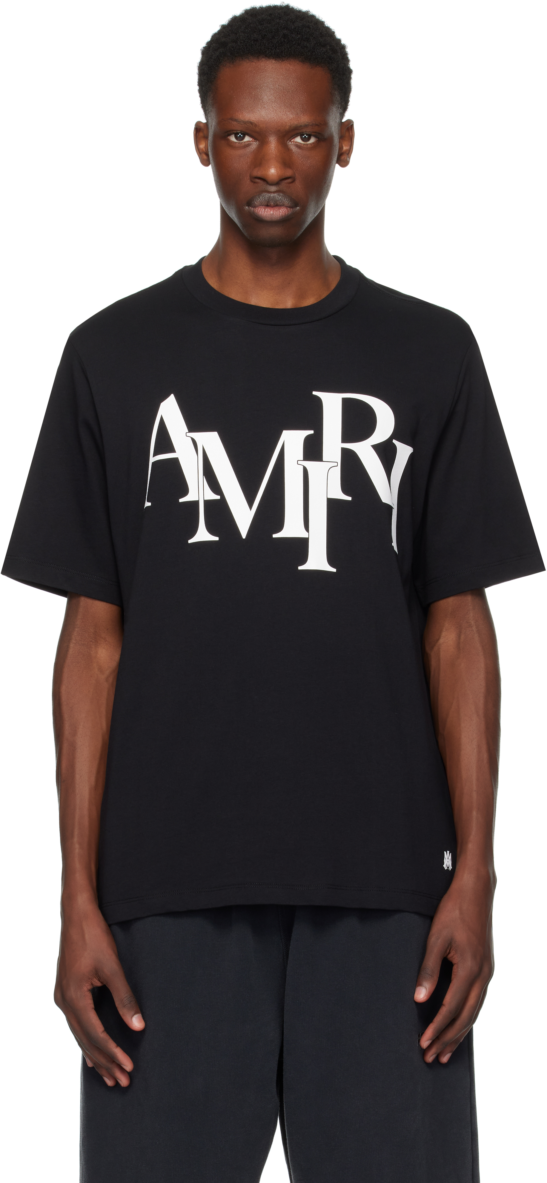 【関税込み】AMIRI ブラック 'Amiri' Staggered Logo Tシャツ