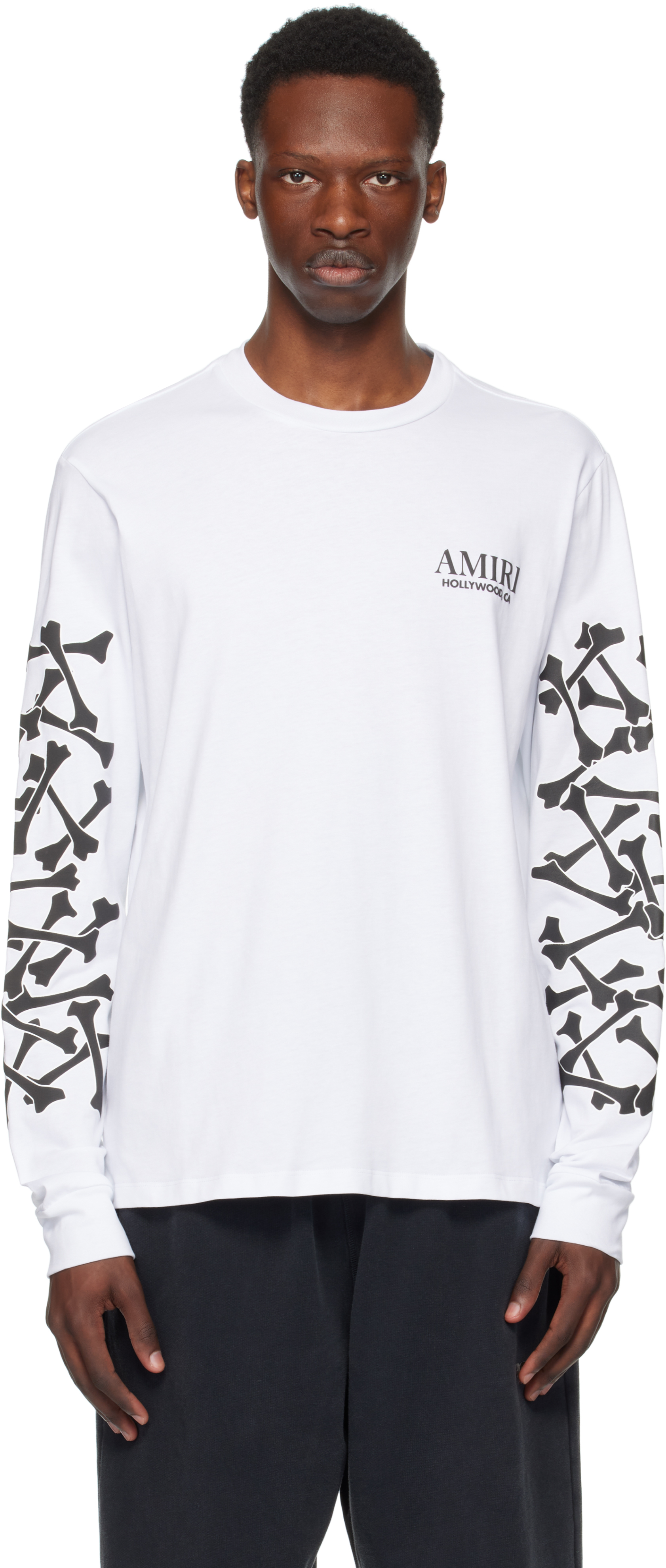 【関税込み】AMIRI ホワイト Bones Stacked 長袖Tシャツ