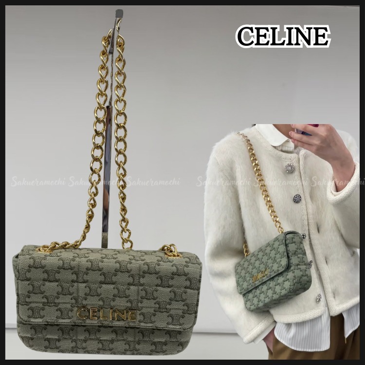 【CELINE】lady's チェーンショルダーbag ロゴ greenカラー