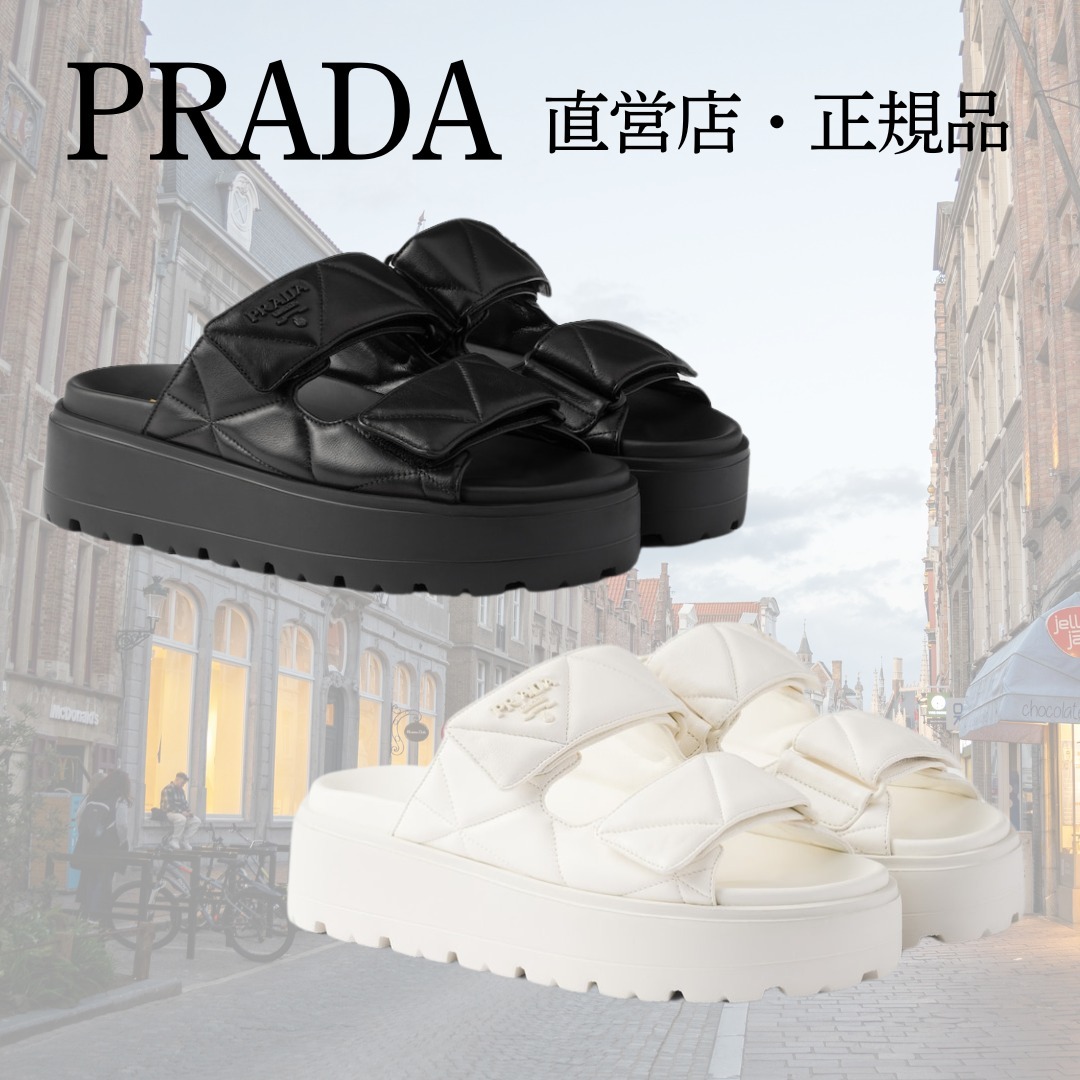 【PRADA】ナッパレザー スライドサンダル スリッポン 軽量 厚底
