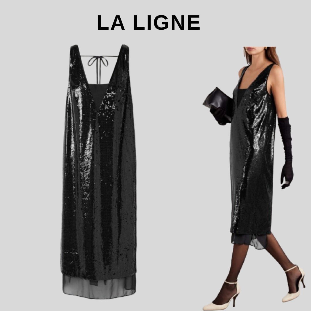 LA LINGE スパンコールジャージー ワンピース【関税なし】