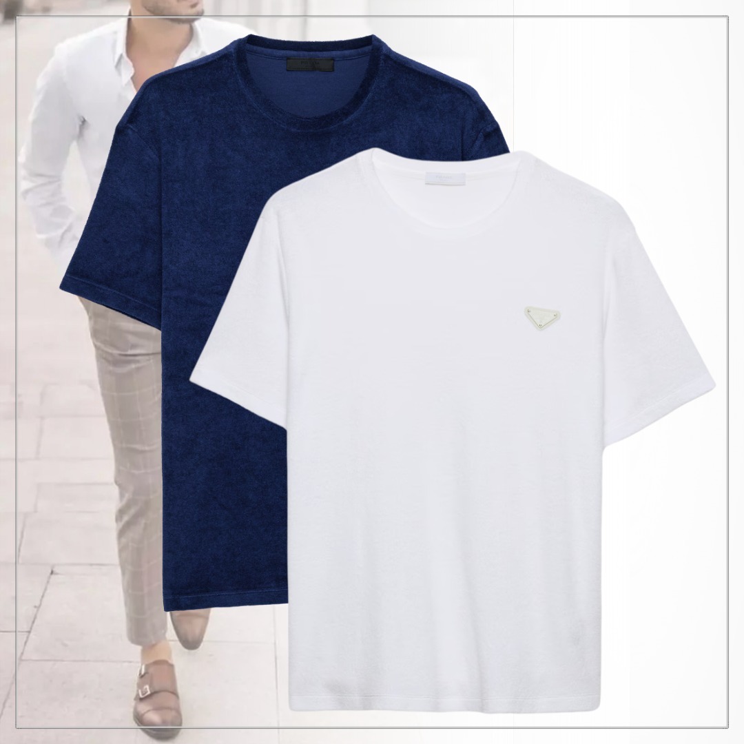 【入手困難】PRADA◆テリー タオル地 Tシャツ 半袖 メタルロゴ付