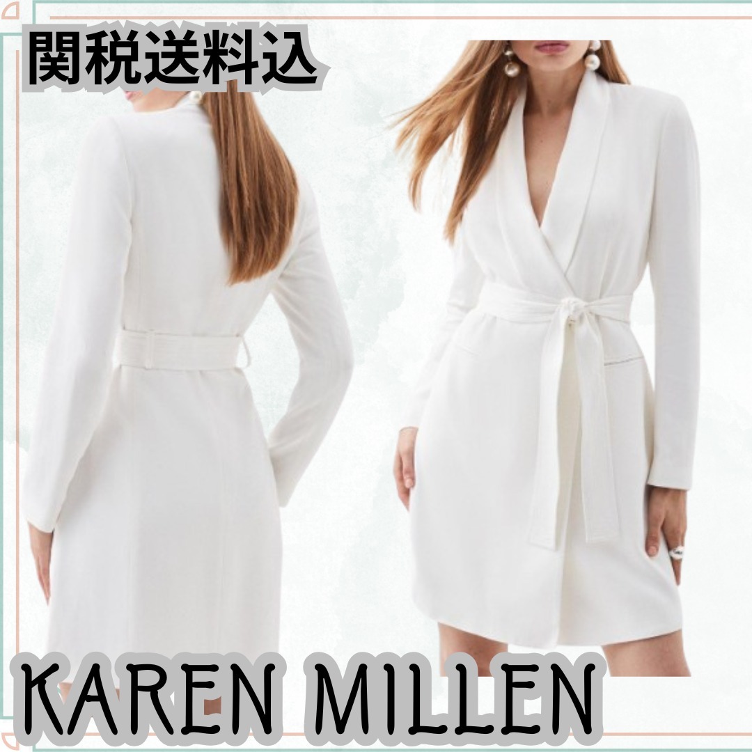 関送込【KAREN MILLEN】テーラードタキシードラップドレス 白