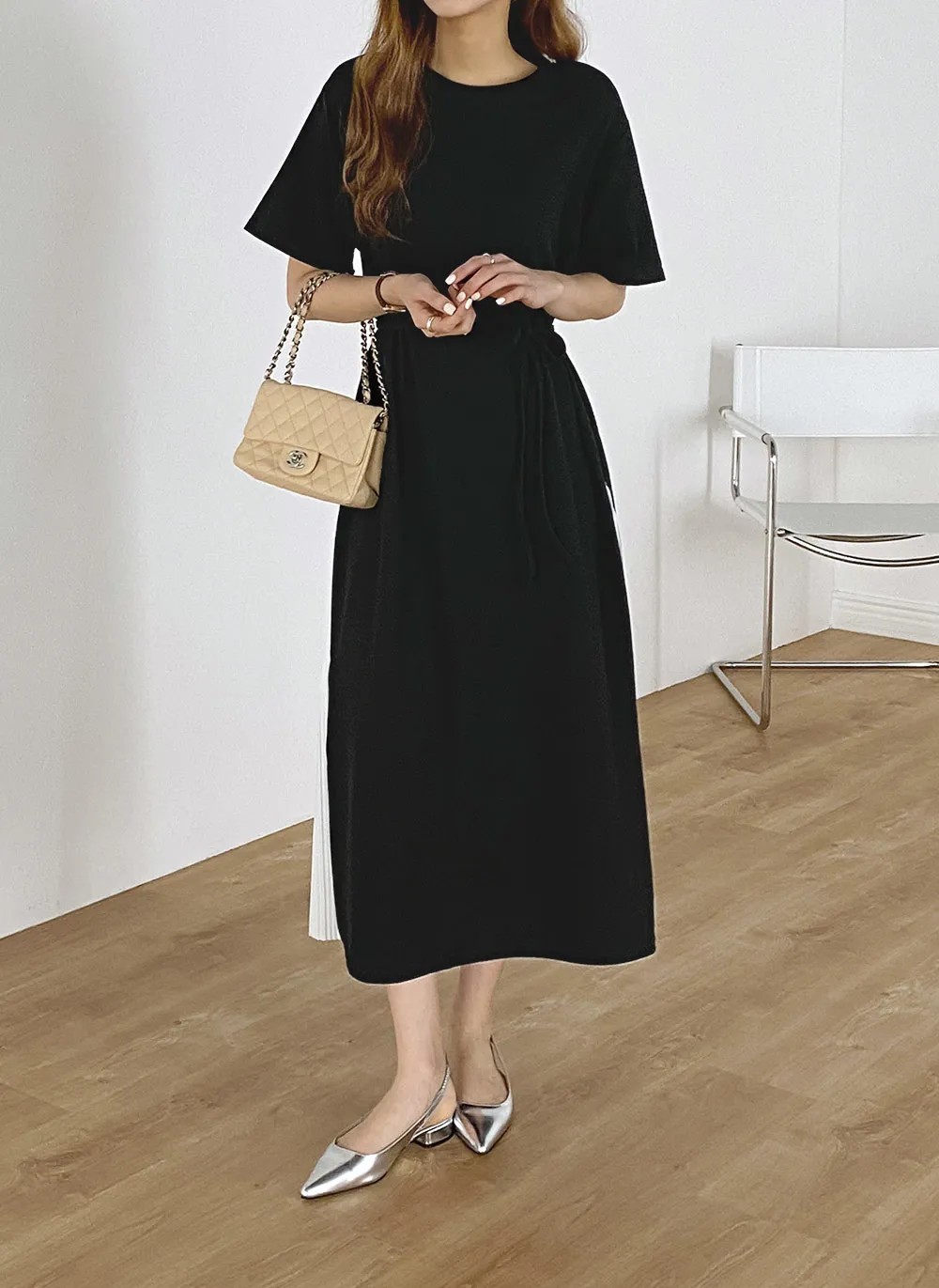 【日本未入荷】3色 半袖 プリーツ ロング丈 ワンピース