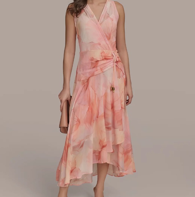 【Donna Karan New York】Printed Ruched A-Line Dress