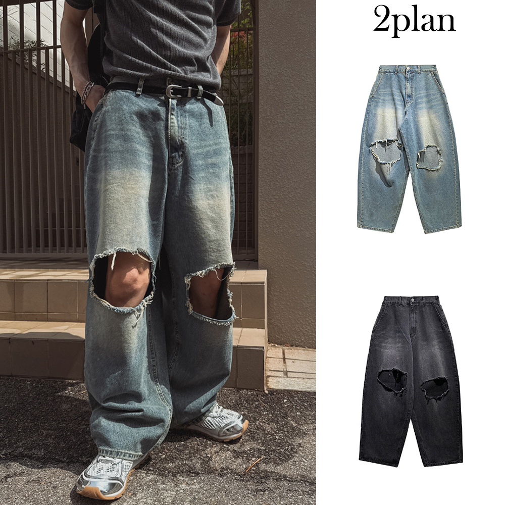 【2plan】Recluse Funky Damage Balloon Denim Pants