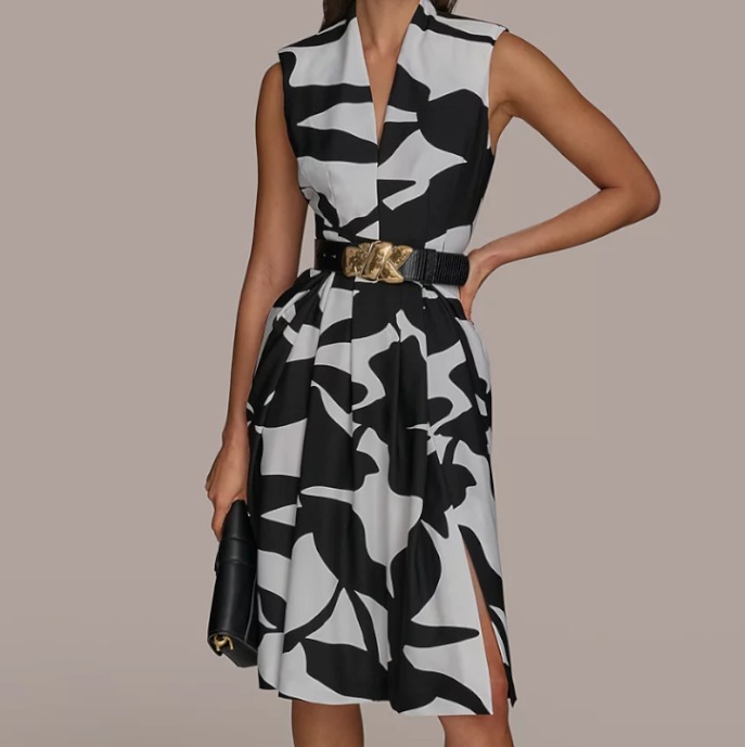 【Donna Karan New York】Belted Sleeveless Sheath Dress