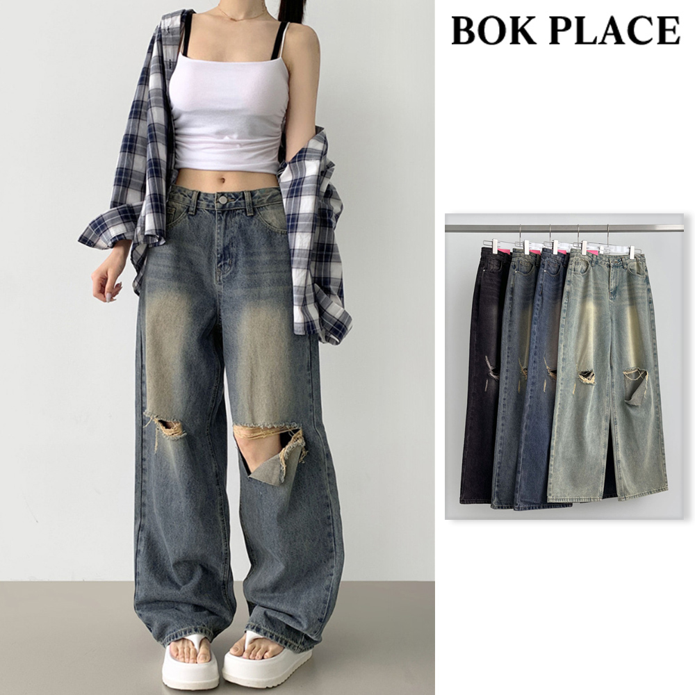 【BOK PLACE】No-Fade Balloon Wide-Fit Denim PT XL Size