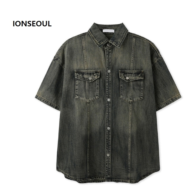 ジャケットその他 IONSEOUL Slab Washing Denim Short Sleeve Shirt JE1116