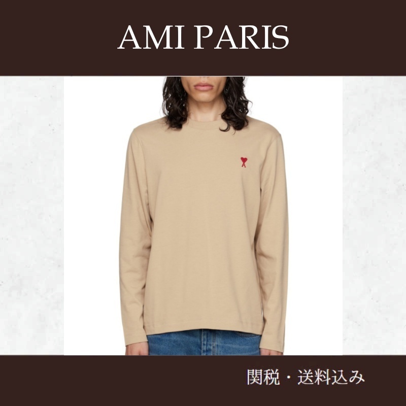 AMI Paris★ベージュ Ami de Coeur 長袖Tシャツ