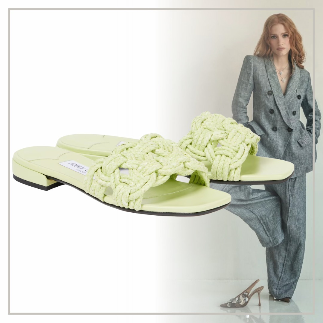 【完売必至】Jimmy Choo Chara ラフィアとレザーのサンダル
