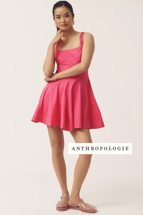Anthropologie プランジドロップウエストAラインミニドレス