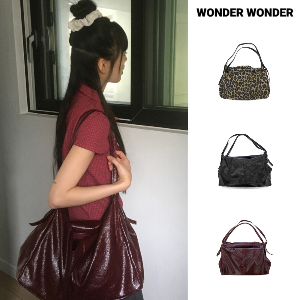 【WONDER WONDER】Temer leather leopard big shoulder bag