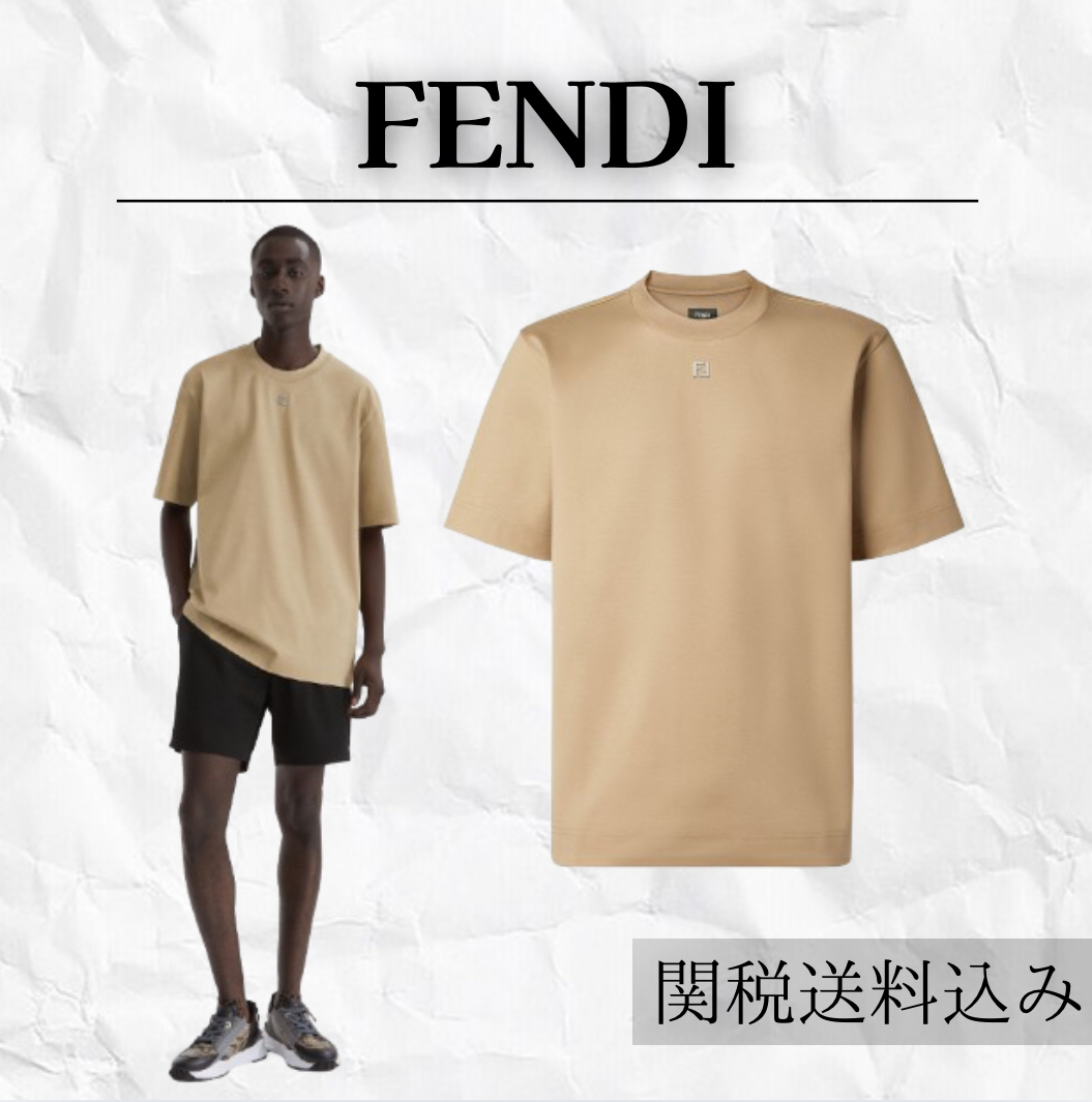 FENDI コットン ロゴ Tシャツ ベージュ