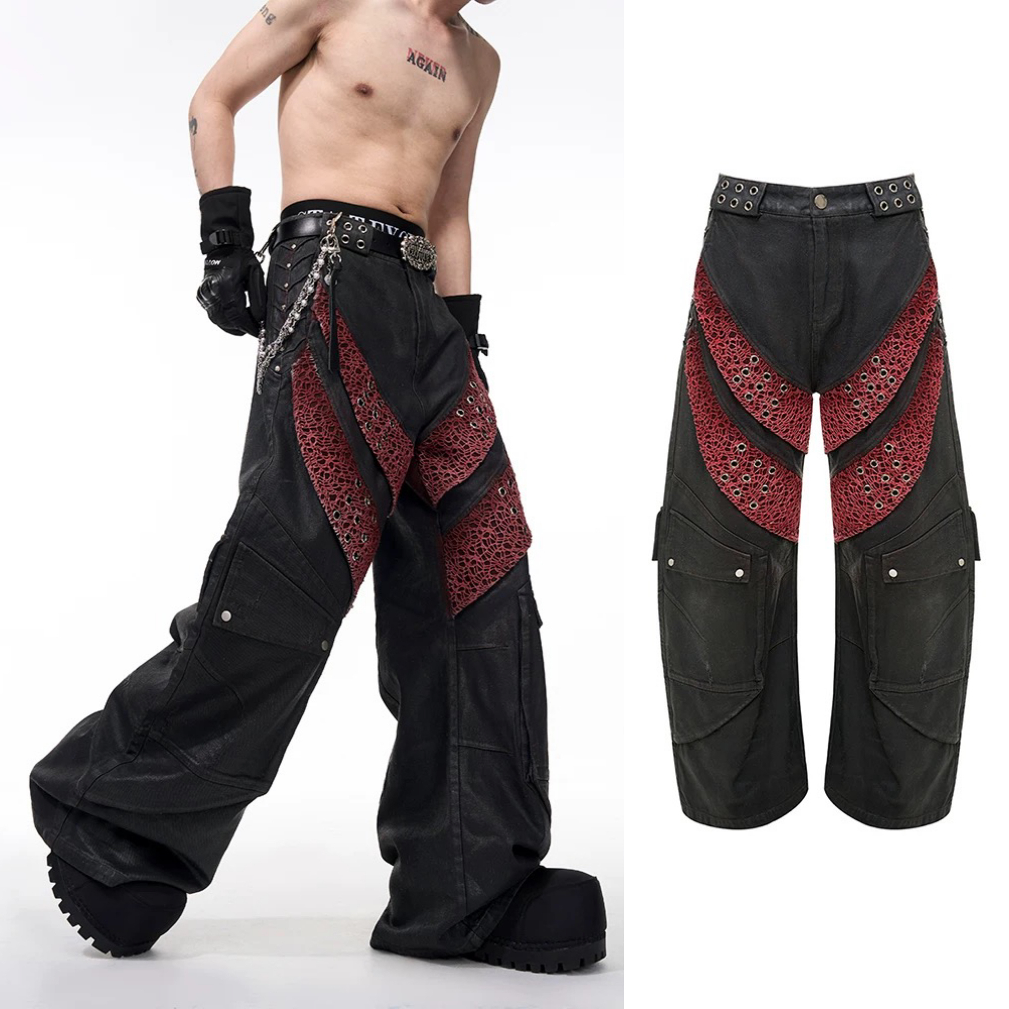 国内未入荷 STARTEXCEEDEND - Waxed Mesh Panel Jeans