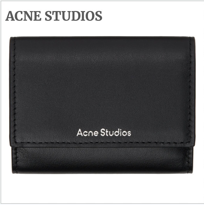 【ACNE STUDIOS】ブラック レザー 三つ折り財布、人気沸騰