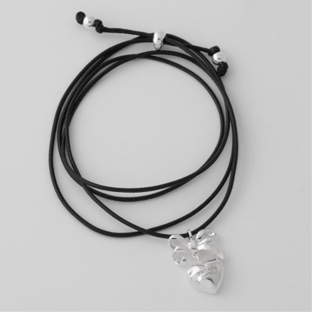 ●TATIANA● Silver 925 Ribbon Heart Bell String Necklace NZ2