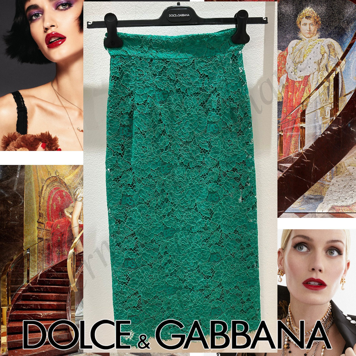 Dolce & Gabbana フローラル レース スカート グリーン