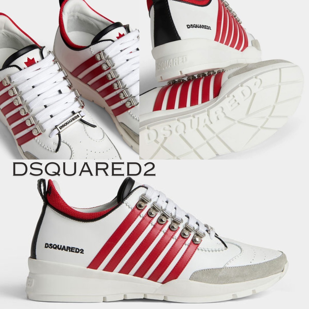 関税込 DSQUARED2 Legendary ストライプ レザースニーカー