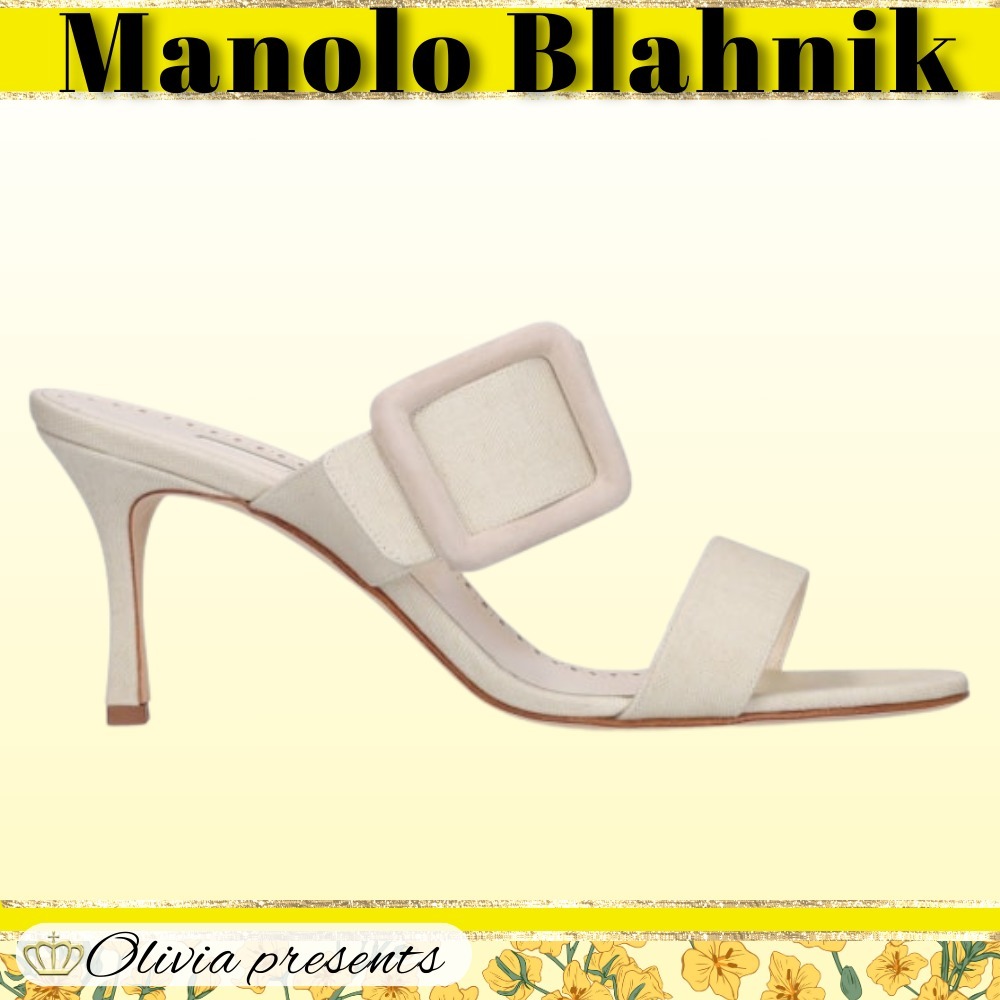 Manolo Blahnik>>ヴィスコースとリネンのゲーブルミュール 70mm