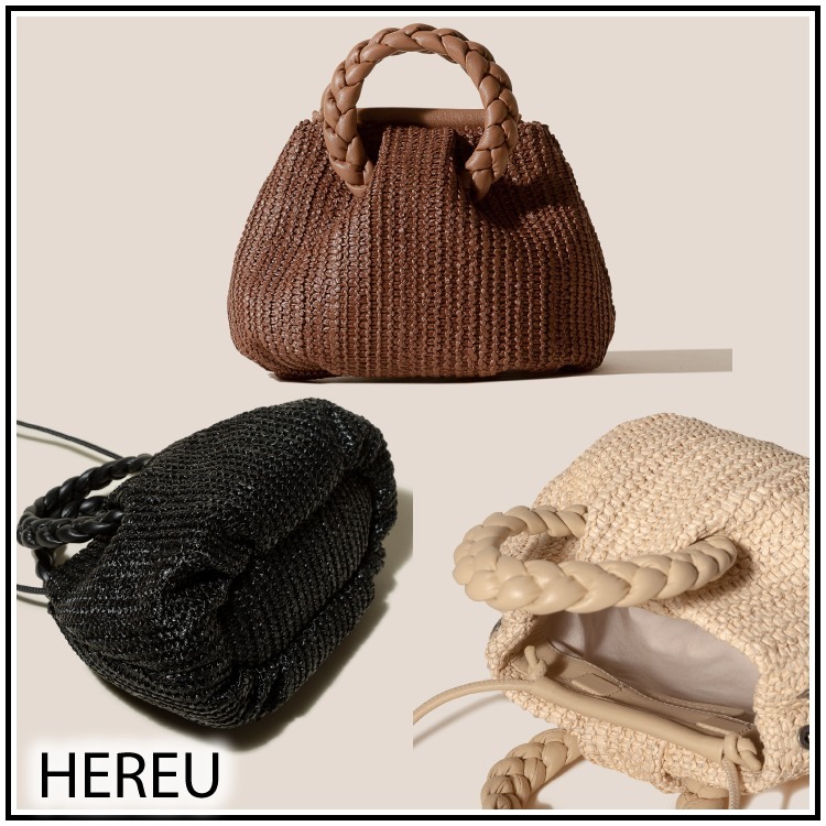 HEREU☆ BOMBON M RAFFIA-Medium Plaited-handle Raffia Handbag