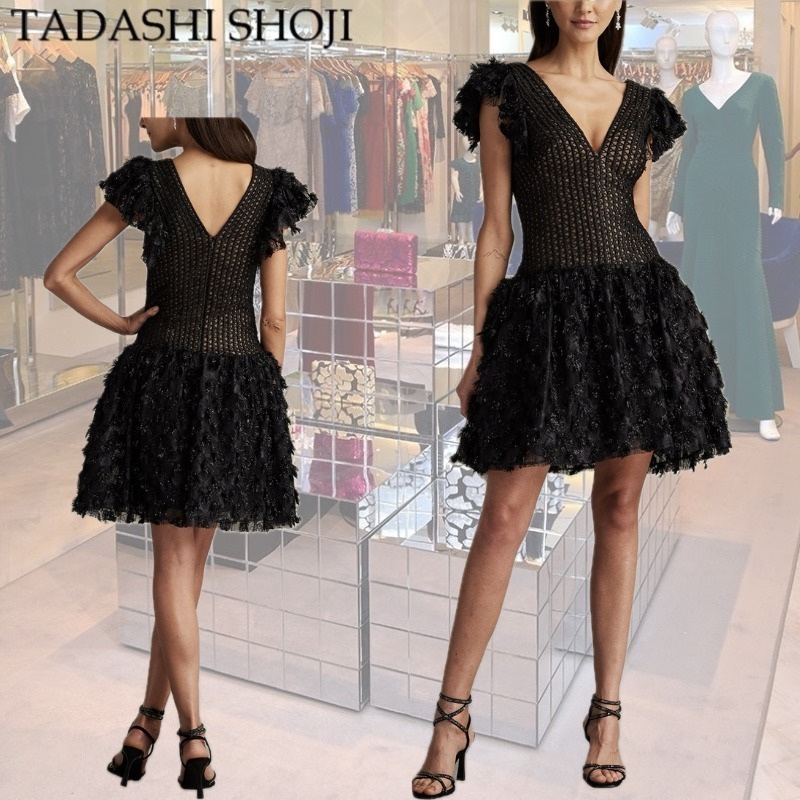 【TADASHI SHOJI】ミンクスフラワー装飾ミニドレス